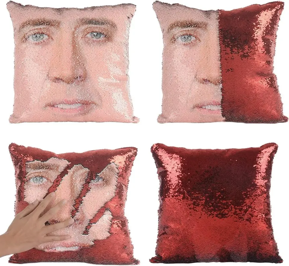 The Nicolas Cage Reversible Sequin Pillow Watches You Sleep