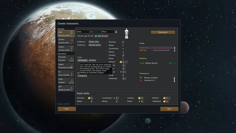 RimWorld colonists defending their base from a raid with gunfire and explosions